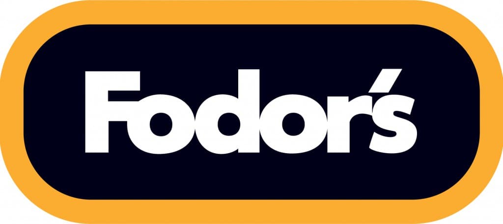 Logo of Fodor's, featuring bold white text on a black background with an orange border.