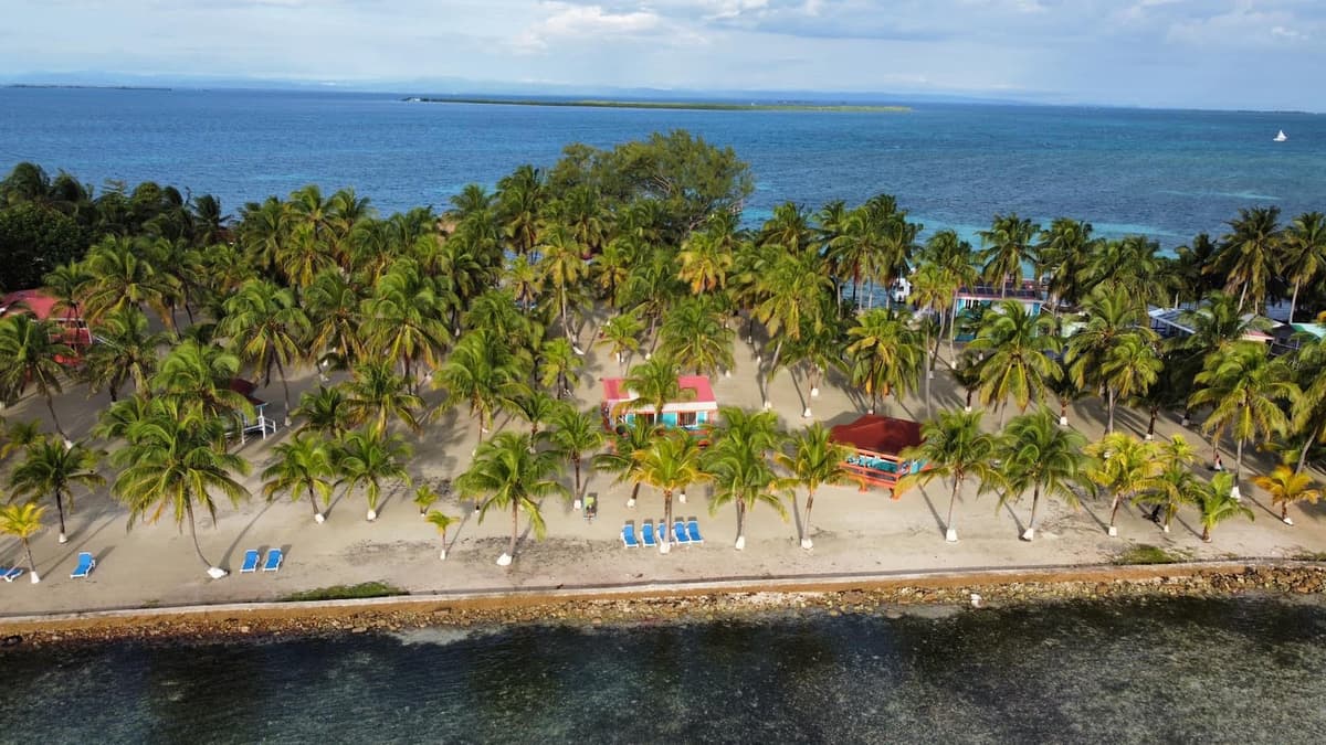 A view of Blue Marlin Beach Resort on the island with the ocean on either side